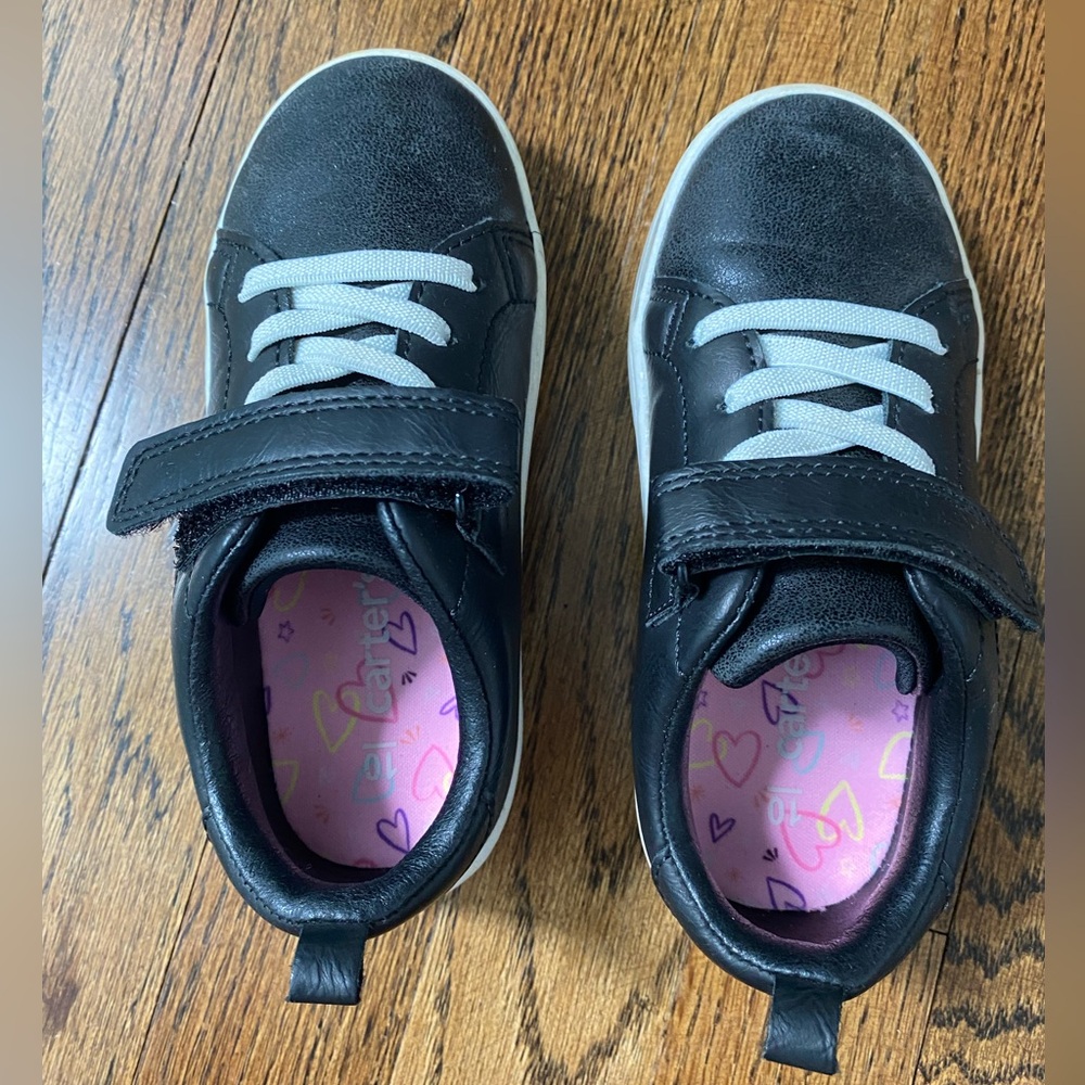 Carter's PERRIE toddler girl size 10 Black Sneakers with Silver Glitter Heart - Picture 5 of 15